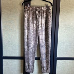 Oober Swank Silky Silver Metallic Drawstring Jogger Pants, NWOT, Size M